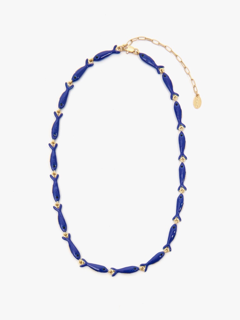 Clare V Blue Enamel Sardine Necklace
